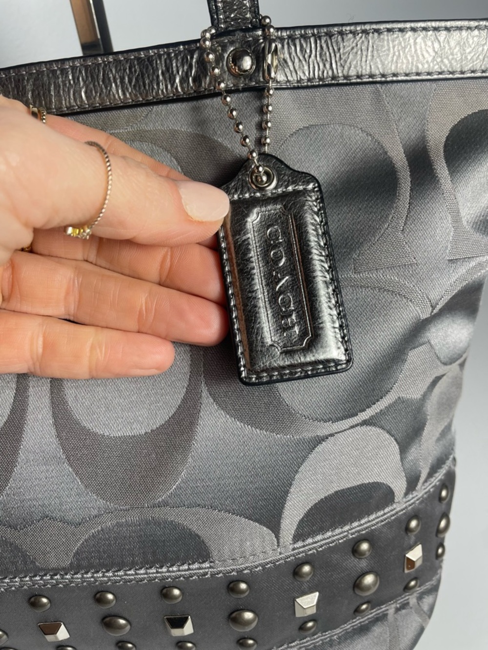 Coach Signature Studded Tote Purse - Picture 5 of 11